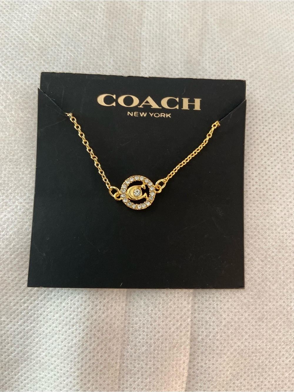Coach Gold Tone Crystal Halo C Logo Adjustable Bracelet New